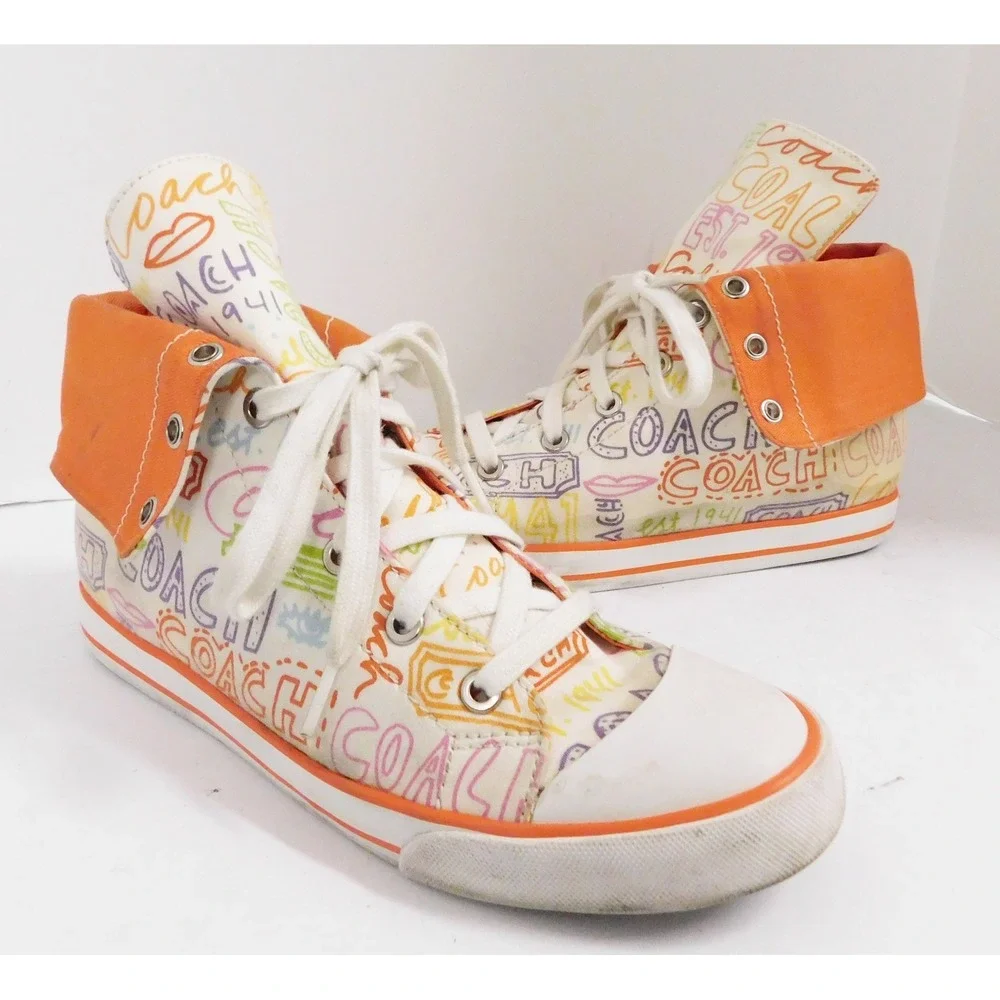 Coach A1285 Bonney Graffiti Print High Top Sneaker Y2K Size 7.5